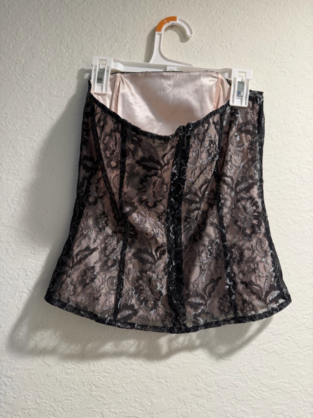 Express Black Lace Strapless Corset Top with Blush Lining - Picture 2 of 11
